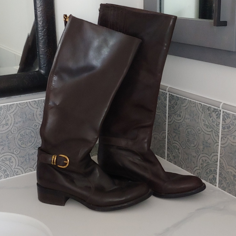 Brown leather boots